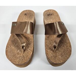 Reef Cushion Vista Hi Bronze Metallic Cork Platform Sandals Womens 8